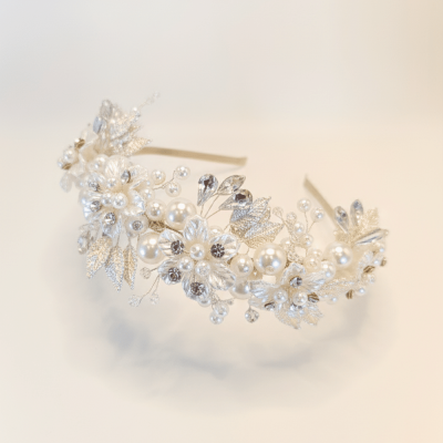 Corona ROMA tocado novia quinceañera tiara corona peineta flores piedras gliter brillo