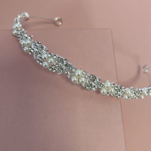 tocado perlas tiara corona accesorio pelo peinado boda quinceañera