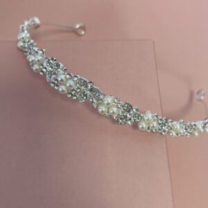 tocado perlas tiara corona accesorio pelo peinado boda quinceañera