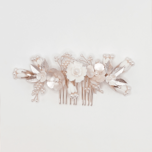 Peineta floral ROSA GOLD Corona tocado novia quinceañera tiara corona peineta flores piedras gliter brillo