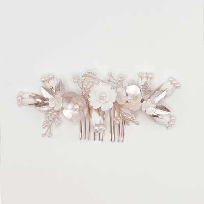 Peineta floral ROSA GOLD Corona tocado novia quinceañera tiara corona peineta flores piedras gliter brillo